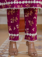 Thumbnail for Yufta Purple Floral Print Straight Pakistani Style Kurta Trouser And Dupatta Set