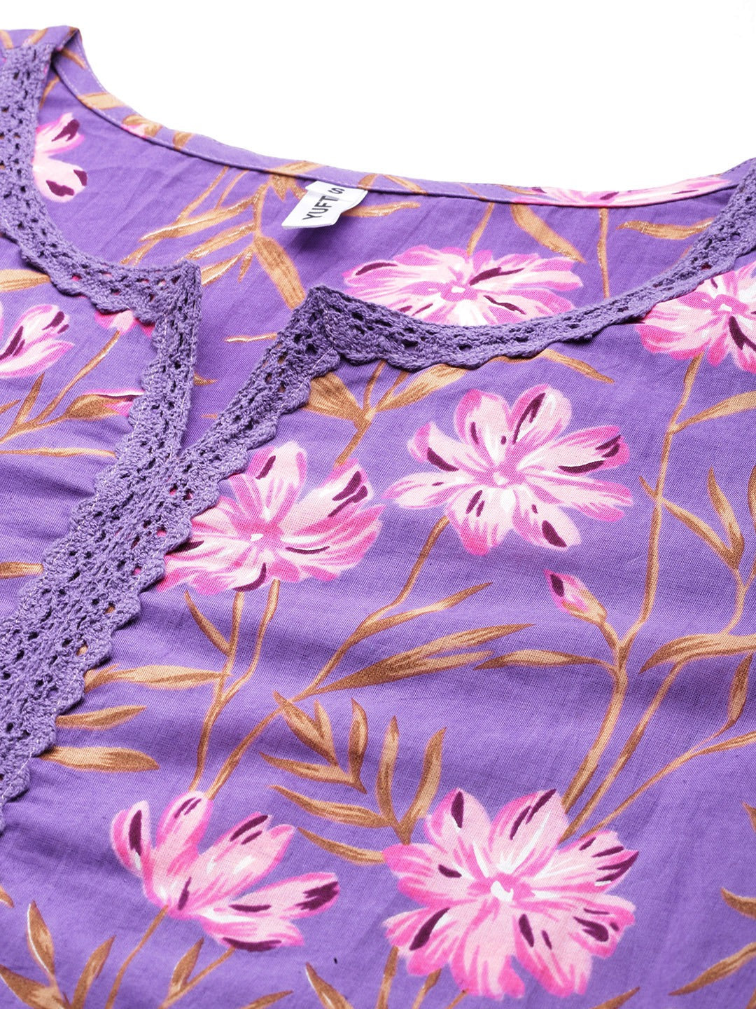 Yufta Purple Pure Cotton kurta set with embroidery Kurta Trouser Set