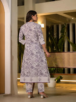 Thumbnail for Yufta Purple Resham Embroidery Cotton Straight Kurta With Trouser Set