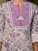 Thumbnail for Yufta Purple Resham Embroidery Cotton Straight Kurta With Trouser Set
