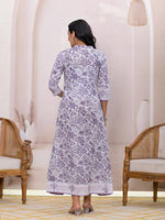 Thumbnail for Yufta Purple Resham_Embroidery Cotton A-Liine Dress - Distacart