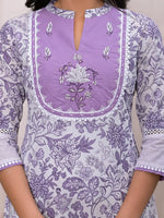 Thumbnail for Yufta Purple Resham_Embroidery Cotton A-Liine Dress - Distacart