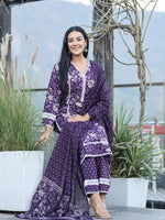 Thumbnail for Yufta Purple pure Cotton kurta dupatta set with Thread_Work detailing