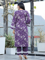 Thumbnail for Yufta Purple pure Cotton kurta dupatta set with Thread_Work detailing