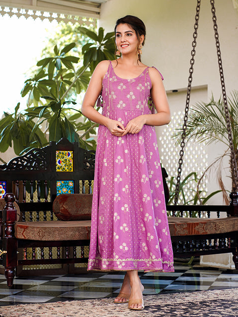Yufta Purple strappy anarkali dress design - Distacart