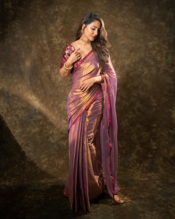 Evanik Attractive Purple Fendy Silk Saree with Jacquard Weaving Blouse