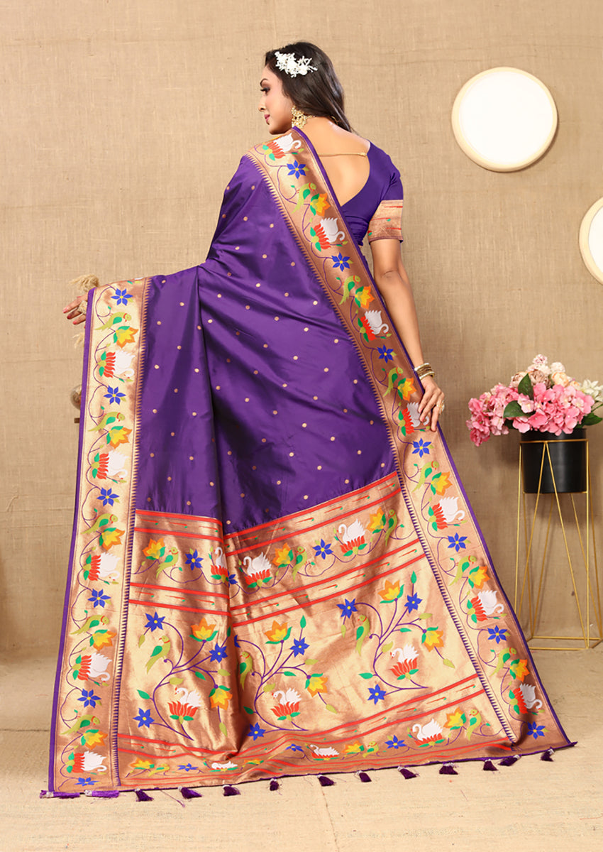 Lorenvalley Fashion Purple Soft Paithani Silk Woven Design Rich Zari Meenakari Weaving Saree - Distacart