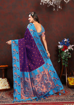 Thumbnail for Lorenvalley Fashion Purple Soft Paithani Silk Woven Design Rich Zari Meenakari Weaving Saree - Distacart