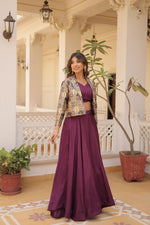 Thumbnail for Lorenvalley Purple Premium Chinnon Lehenga Choli with Jacquard Woven Design Koti - Distacart