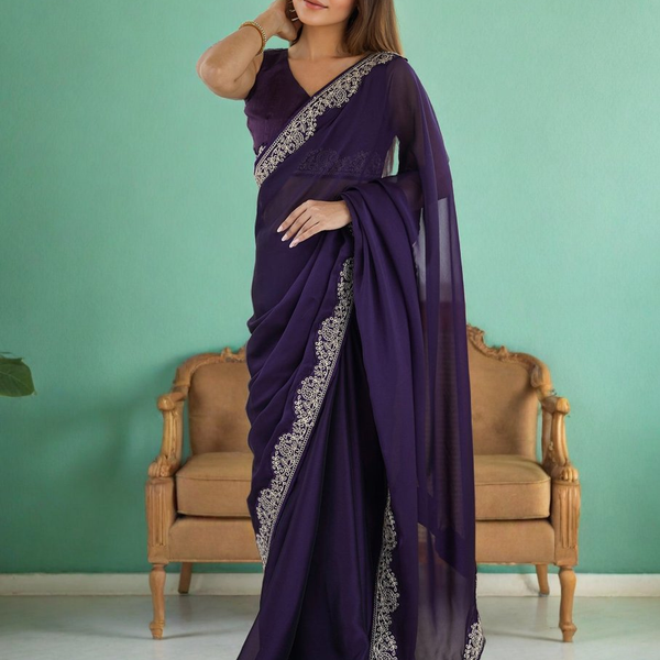 Lorenvalley Fashion Purple Rangoli Silk with Coding Lace Work Saree with Blouse - Distacart