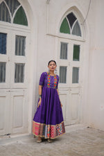 Thumbnail for Lorenvalley Fashion Purple Roman Silk with Thread with mirror work & Maslin Crochet Print Work Gown