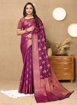 Thumbnail for Lorenvalley Fashion Purple Soft Katan Silk Woven Design Copper Zari Weaving Saree - Distacart