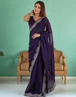 Thumbnail for Lorenvalley Fashion Purple Rangoli Silk with Coding Lace Work Saree with Blouse