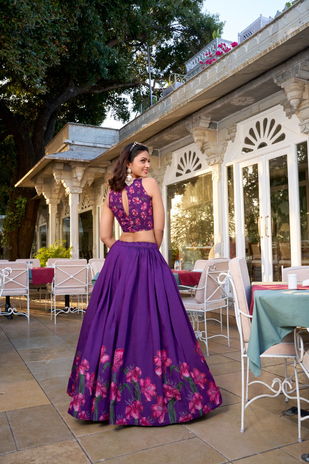 Lorenvalley Purple Tussar Silk Floral Print With Foil Work Lehenga Choli with Dupatta - Distacart