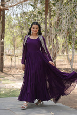 Thumbnail for Evanik Purple Faux Blooming Gown With Dupatta With Rich Sequins Embroidered work