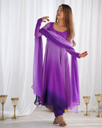 Thumbnail for Lorenvalley Women Pure Soft Faux Georgette Colourfull Padding Anarkali Kurta Pant With Dupatta Set