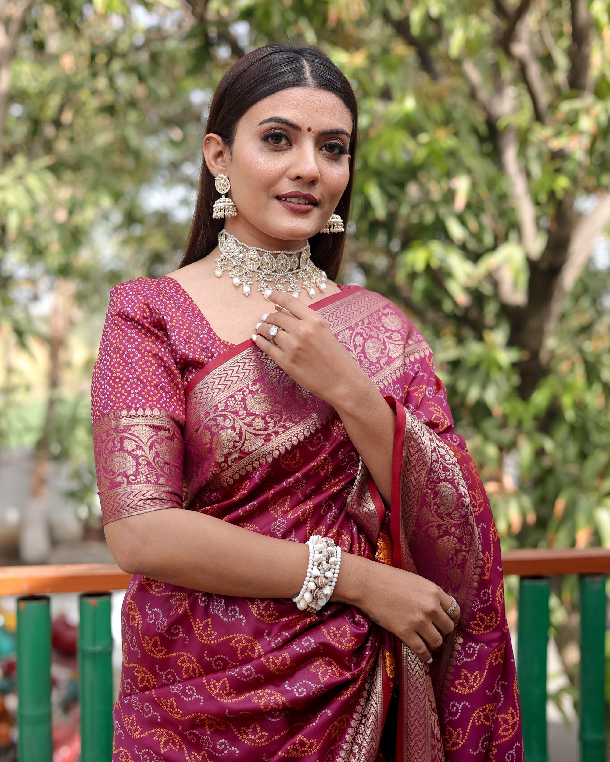 Lorenvalley Premium Bandhej Patola Silk Sarees with kanchi Borders and Contrast Zari Weaving borders Saree - Purple - Distacart