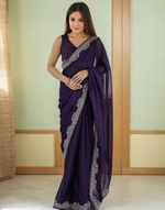 Thumbnail for Lorenvalley Fashion Purple Rangoli Silk with Coding Lace Work Saree with Blouse