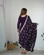 Thumbnail for Lorenvalley Purple Rangoli Silk Embroidery Sequence and Jari Work Kurta Trousers with Dupatta Set