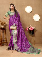 Thumbnail for Lorenvalley Fashion Purple Patola Silk Woven Design with Zari Meenakari Weaving motifs Pallu Saree - Distacart