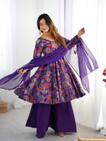 Thumbnail for Lorenvalley Women Pure Soft Roman silk Chanderi Discharge Print Fabric Kediya Kurta Palazzo with Dupatta Set