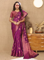 Thumbnail for Lorenvalley Fashion Purple Soft Katan Silk Woven Design Copper Zari Weaving Saree - Distacart