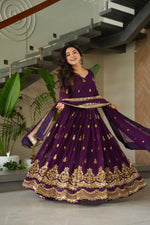 Thumbnail for Lorenvalley Fashion Purple Faux Georgette with Zari & Sequins Embroidered Work Anarkali Gown with Dupatta