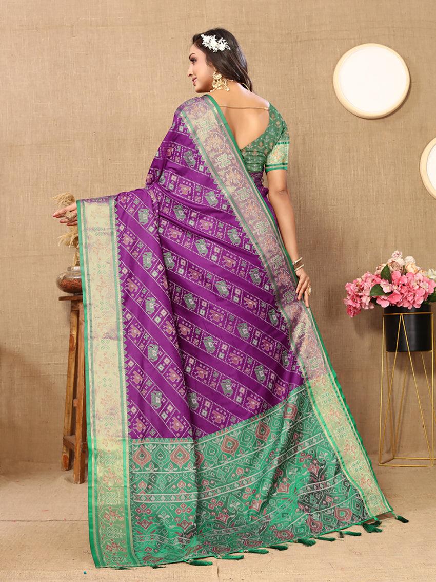 Lorenvalley Fashion Purple Patola Silk Woven Design with Zari Meenakari Weaving motifs Pallu Saree - Distacart