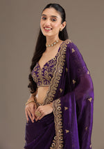 Thumbnail for Lorenvalley Fashion Purple Fendi Satin with Embroidery Double Sequence Work Saree with Blouse