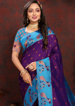 Thumbnail for Lorenvalley Fashion Purple Soft Paithani Silk Woven Design Rich Zari Meenakari Weaving Saree - Distacart