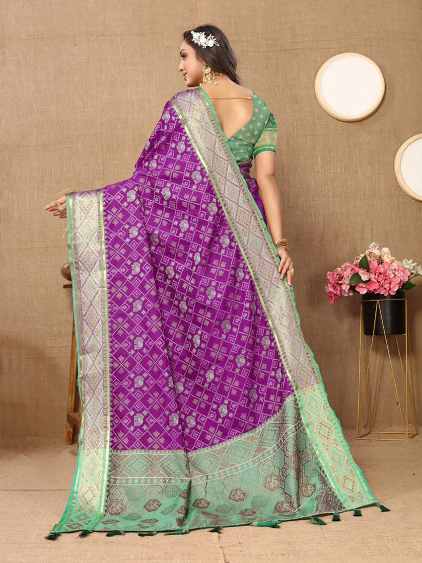 Lorenvalley Fashion Purple Patola Silk Woven Design with Zari Meenakari Weaving motifs Pallu Saree - Distacart