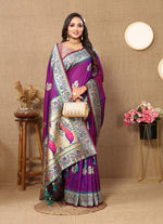 Thumbnail for Lorenvalley Fashion Purple Soft Paithani Silk Woven Design Rich Meenakari Zari Weaving Pallu Saree - Distacart