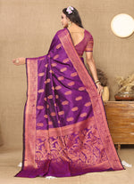 Thumbnail for Lorenvalley Fashion Purple Soft Katan Silk Woven Design Copper Zari Weaving Saree - Distacart