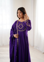 Thumbnail for Lorenvalley Fashion Purple Roman Chanderi Silk Handwork Beads Work Anarkali Pant with Dupatta - Distacart