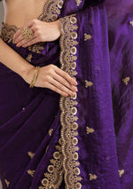 Thumbnail for Lorenvalley Fashion Purple Fendi Satin with Embroidery Double Sequence Work Saree with Blouse