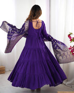 Thumbnail for Lorenvalley Women Pure Roman silk Chanderi Fabric Layer Gathering Anarkali Kurta Pant With Dupatta Set