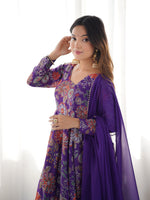 Thumbnail for Lorenvalley Women Pure Soft Roman silk Chanderi Discharge Print Fabric Kediya Kurta Palazzo with Dupatta Set