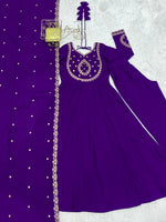 Thumbnail for Lorenvalley Fashion Purple Roman Chanderi Silk Handwork Beads Work Anarkali Pant with Dupatta - Distacart
