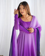 Thumbnail for Lorenvalley Women Pure Soft Faux Georgette Colourfull Padding Anarkali Kurta Pant With Dupatta Set
