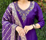 Thumbnail for Lorenvalley Fashion Purple Roman Silk Hand Work Kurta Pant with Dupatta