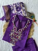 Thumbnail for Lorenvalley Fashion Purple Roman Silk Hand Work Kurta Pant with Dupatta