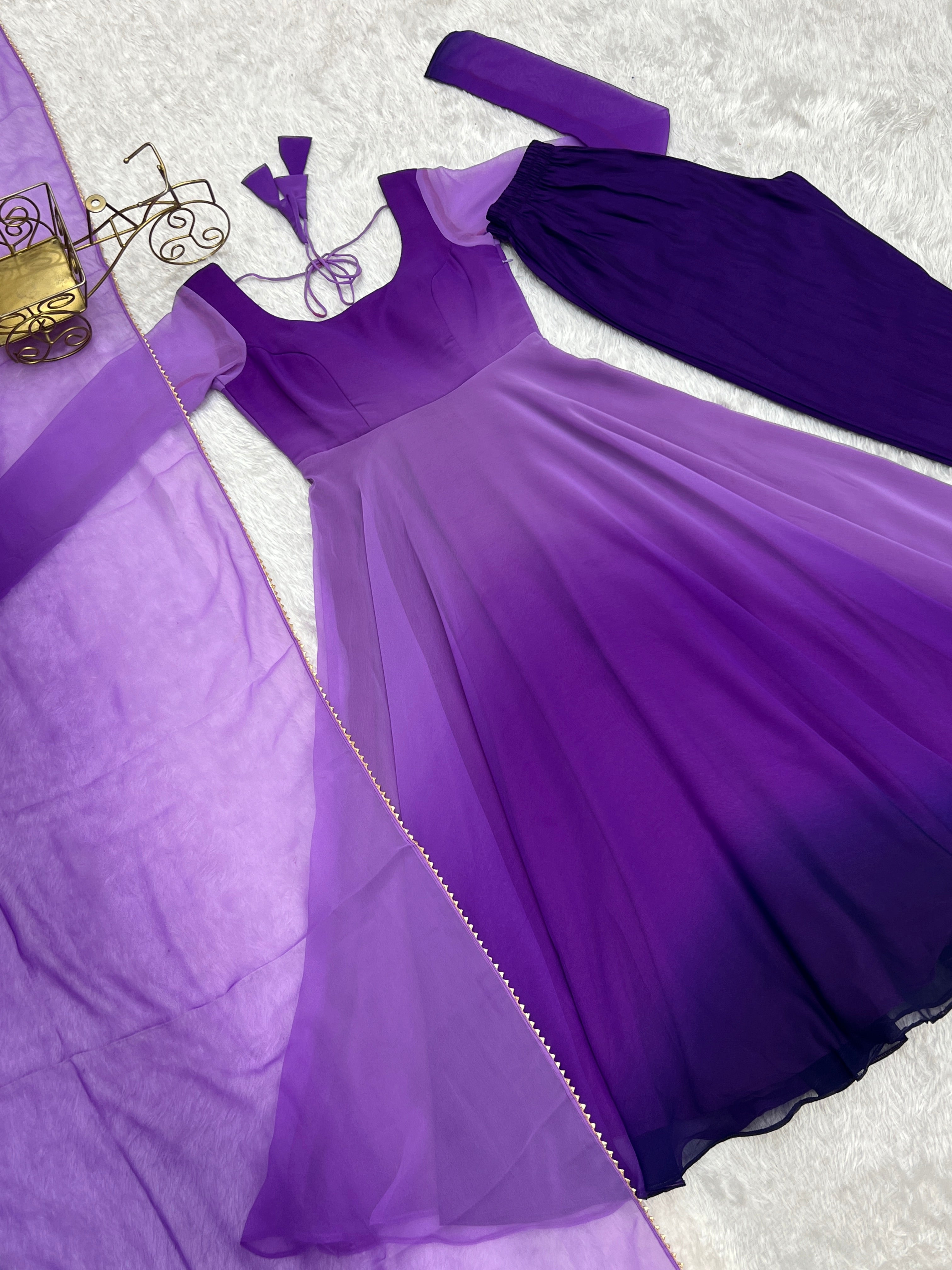 Lorenvalley Women Pure Soft Faux Georgette Colourfull Padding Anarkali Kurta Pant With Dupatta Set