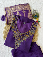 Thumbnail for Lorenvalley Fashion Purple Roman Silk Hand Work Kurta Pant with Dupatta