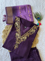 Thumbnail for Lorenvalley Fashion Purple Roman Silk Hand Work Kurta Pant with Dupatta