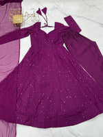 Thumbnail for Lorenvalley Purple Faux Georgette Lukhnowi Sequence Work Anarkali Kurta Pant With Dupatta Set