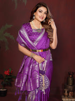 Thumbnail for Anaita Purple Zari Weaving Work Satin Silk Saree With Blouse - Distacart