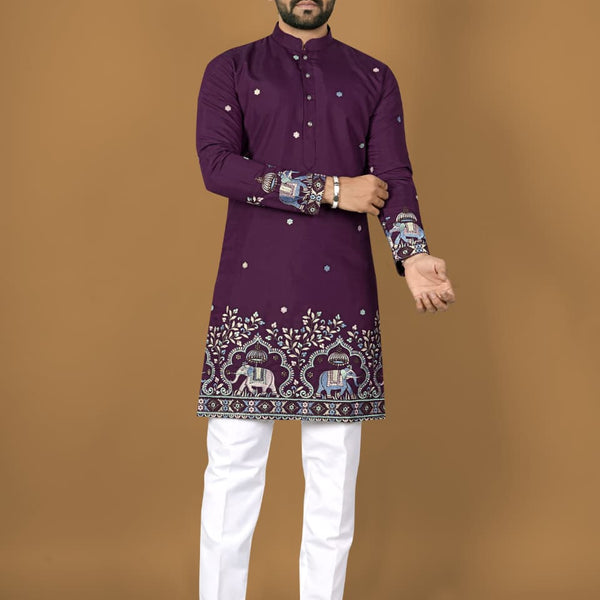 Anaita Purple Embroidery Silk Straight Kurta - Distacart