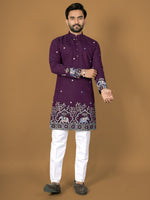 Thumbnail for Anaita Purple Embroidery Silk Straight Kurta - Distacart