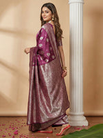 Thumbnail for Anaita Purple Silk Blend Woven Saree With Blouse - Distacart