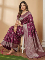 Thumbnail for Anaita Purple Silk Blend Woven Saree With Blouse - Distacart